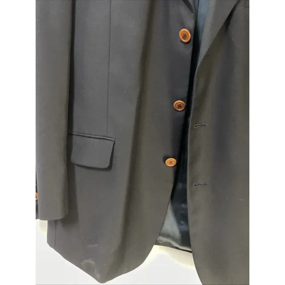 Louis Feraud Mens Suit Jacket Blazer 42 R Black Coat 100% Wool Made in Mex